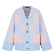 Candice Checked Wide Sleeve Cardigan - Pink & Blue