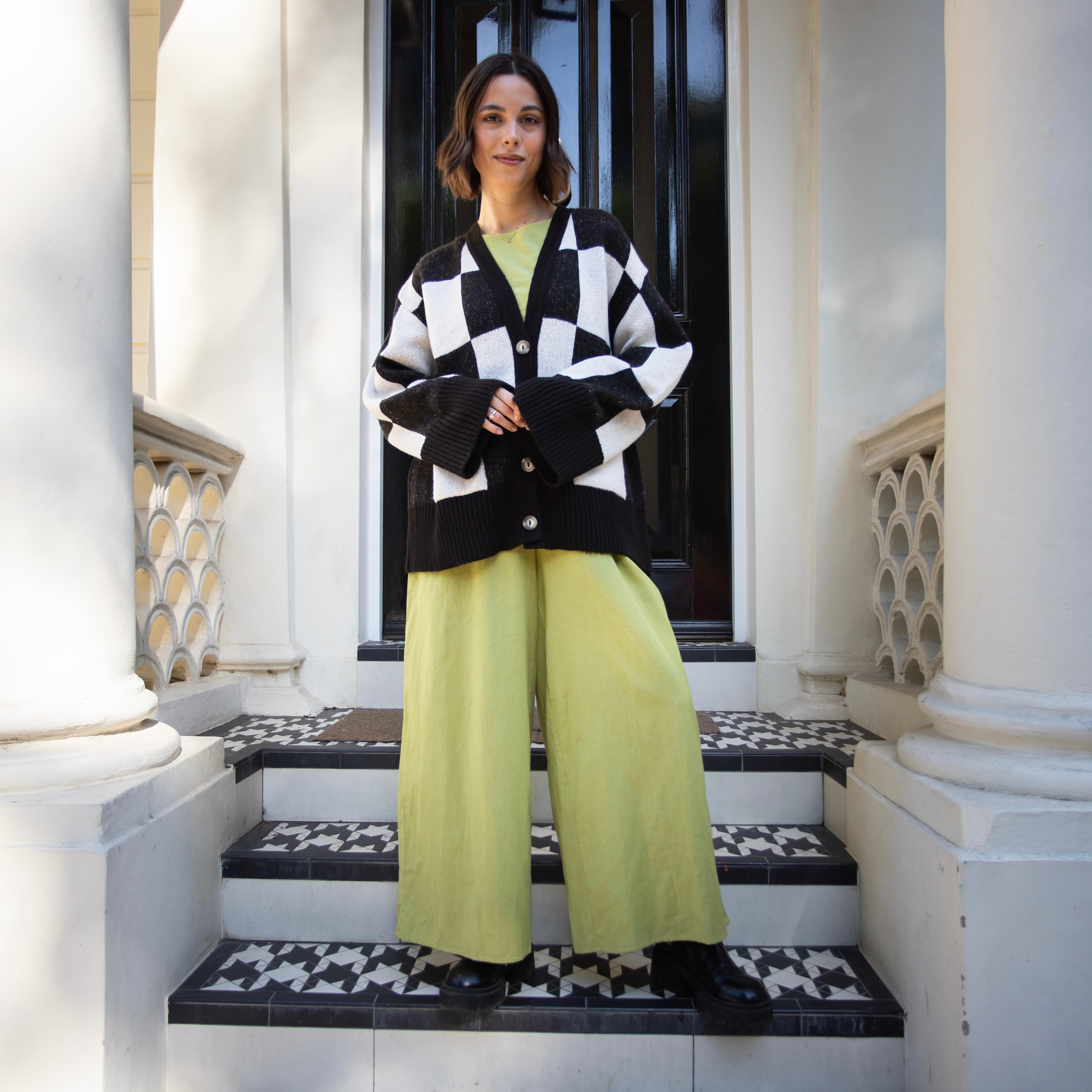 Candice Checked Oversized Chunky Cardigan - Black & White