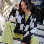 Candice Checked Oversized Chunky Cardigan - Black & White