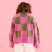 Candice Wide Sleeve Checked Button Cardigan - Pink & Green