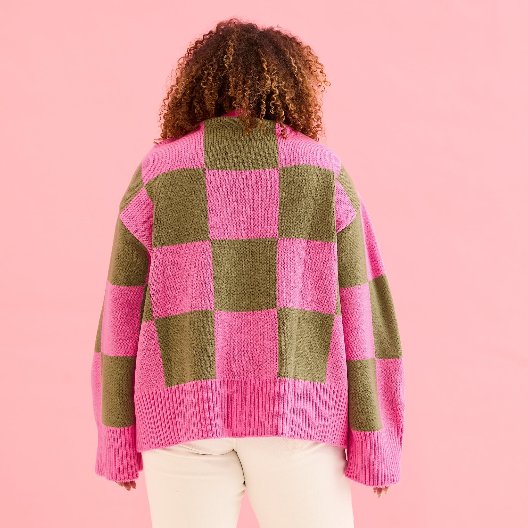 Candice Wide Sleeve Checked Button Cardigan - Pink & Green