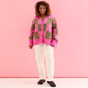 Candice Wide Sleeve Checked Button Cardigan - Pink & Green