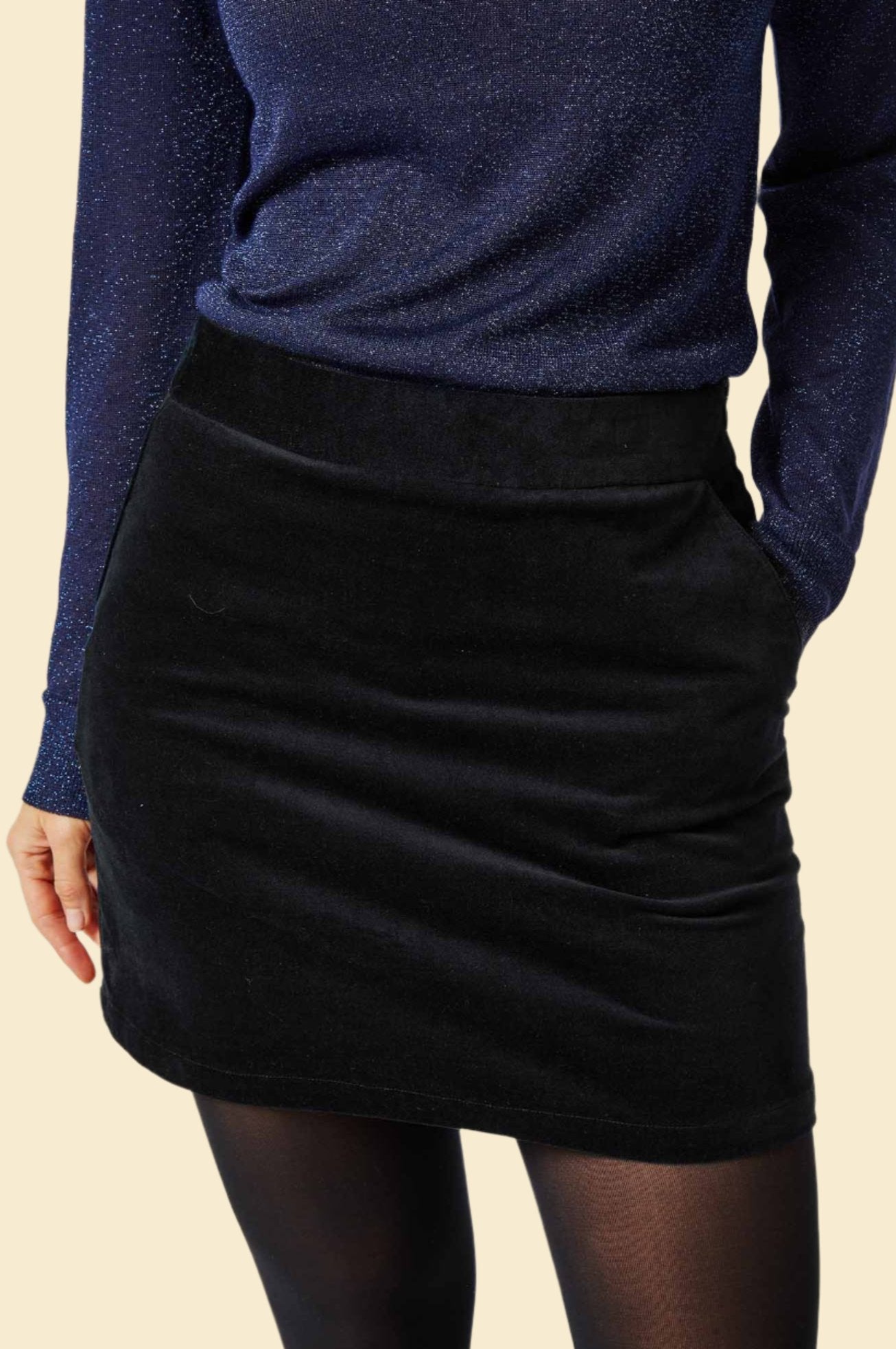 Sapphire Cotton Stretch Velvet Mini Skirt | Black