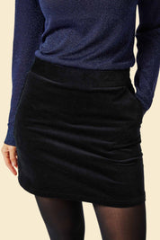 Sapphire Cotton Stretch Velvet Mini Skirt | Black