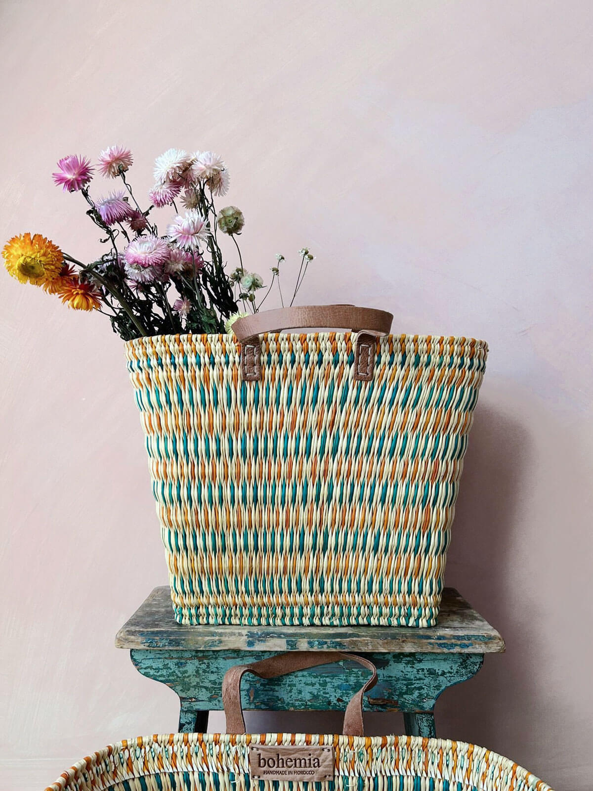 Colourful Reed Shopper Basket