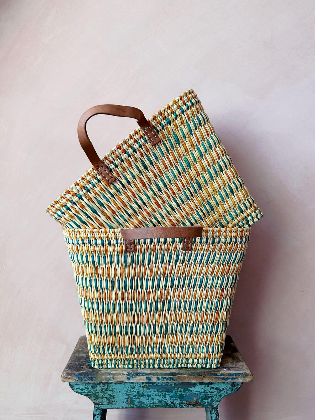 Colourful Reed Shopper Basket