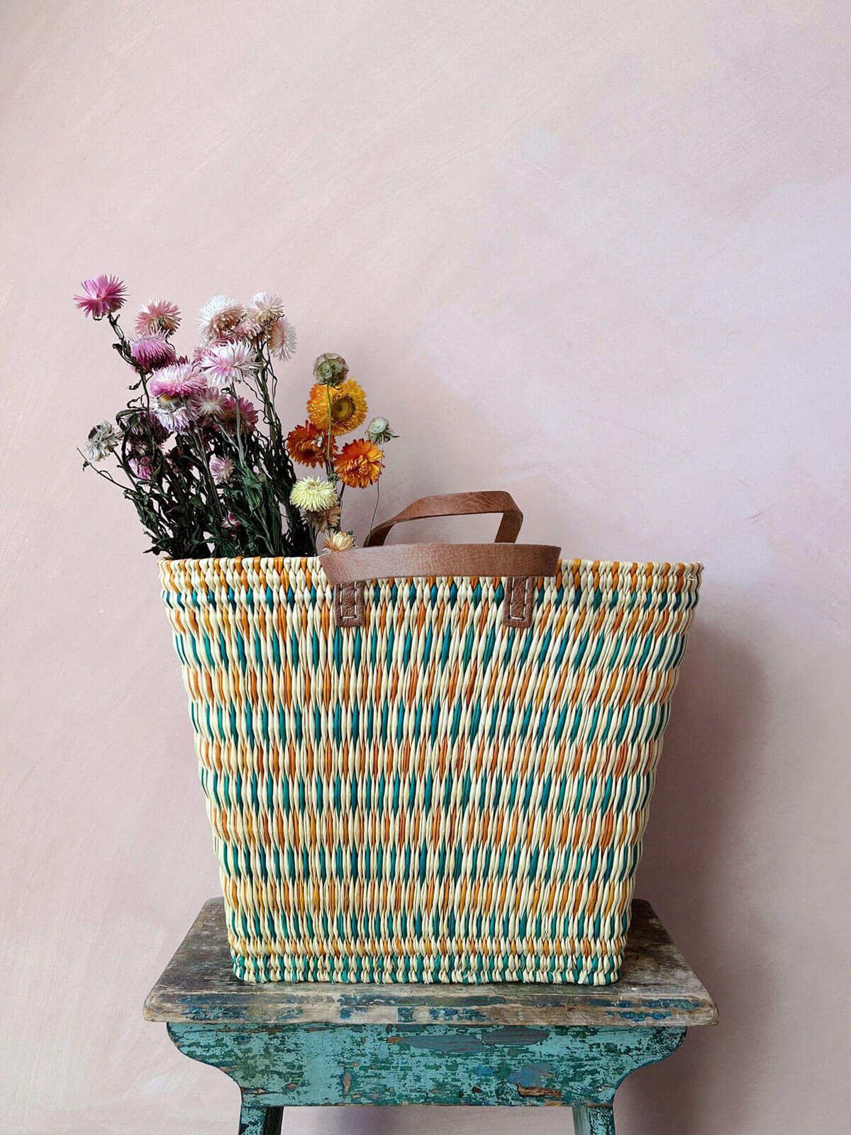 Colourful Reed Shopper Basket