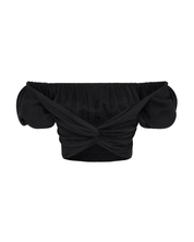 Convertible Puff-Sleeve Crop Top | Black