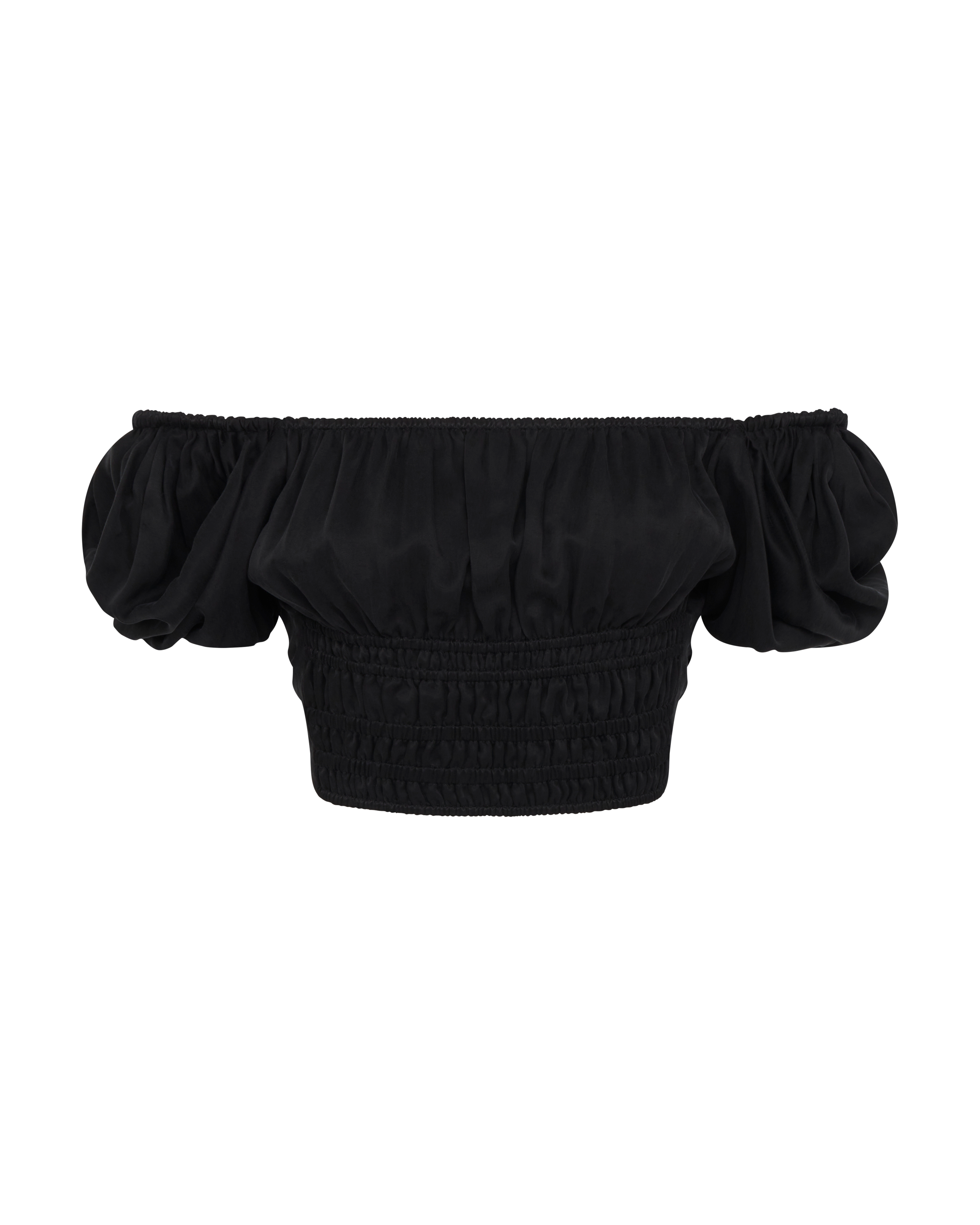 Convertible Puff-Sleeve Crop Top | Black