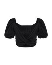 Convertible Puff-Sleeve Crop Top | Black