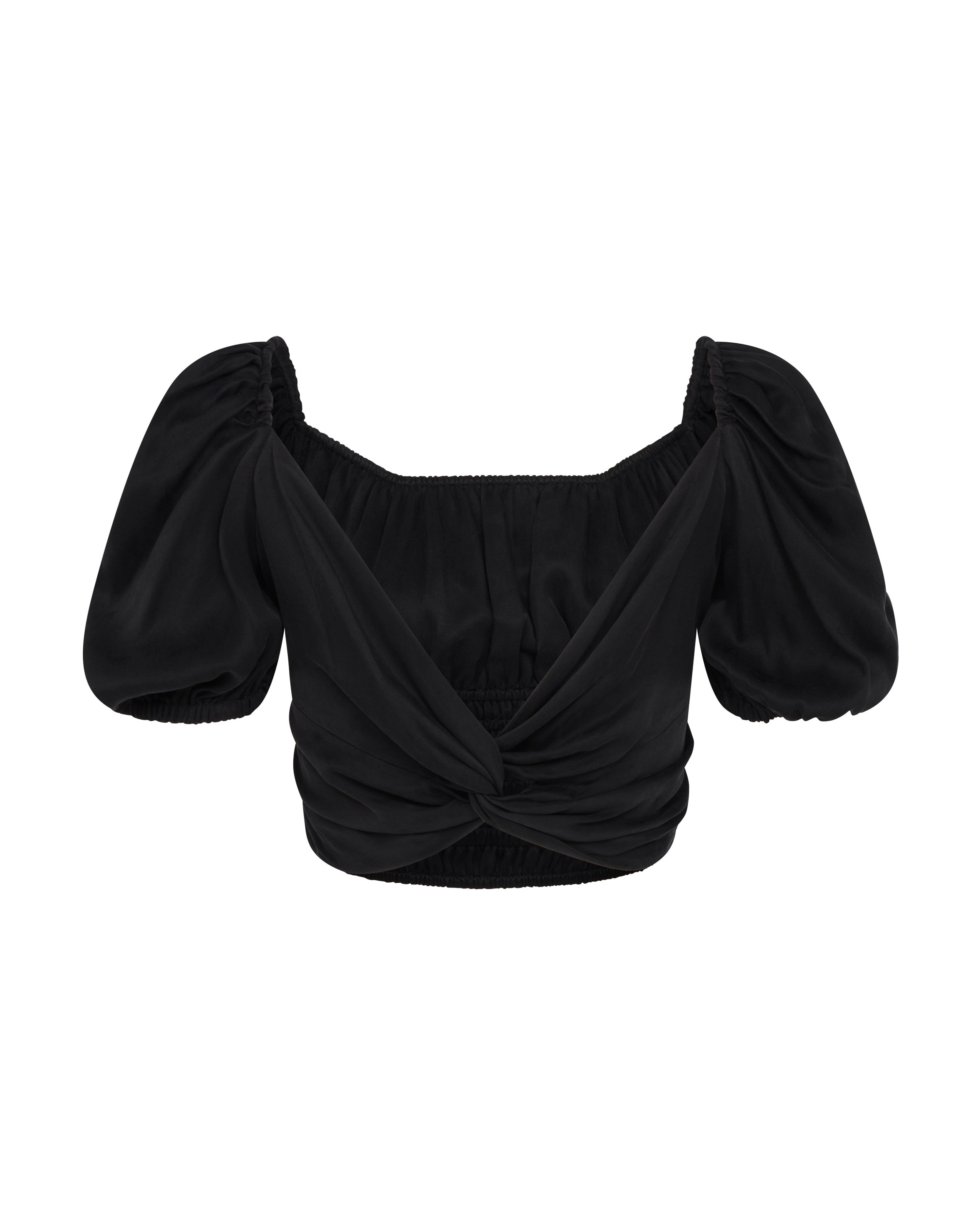 Convertible Puff-Sleeve Crop Top | Black