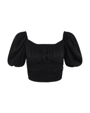 Convertible Puff-Sleeve Crop Top | Black