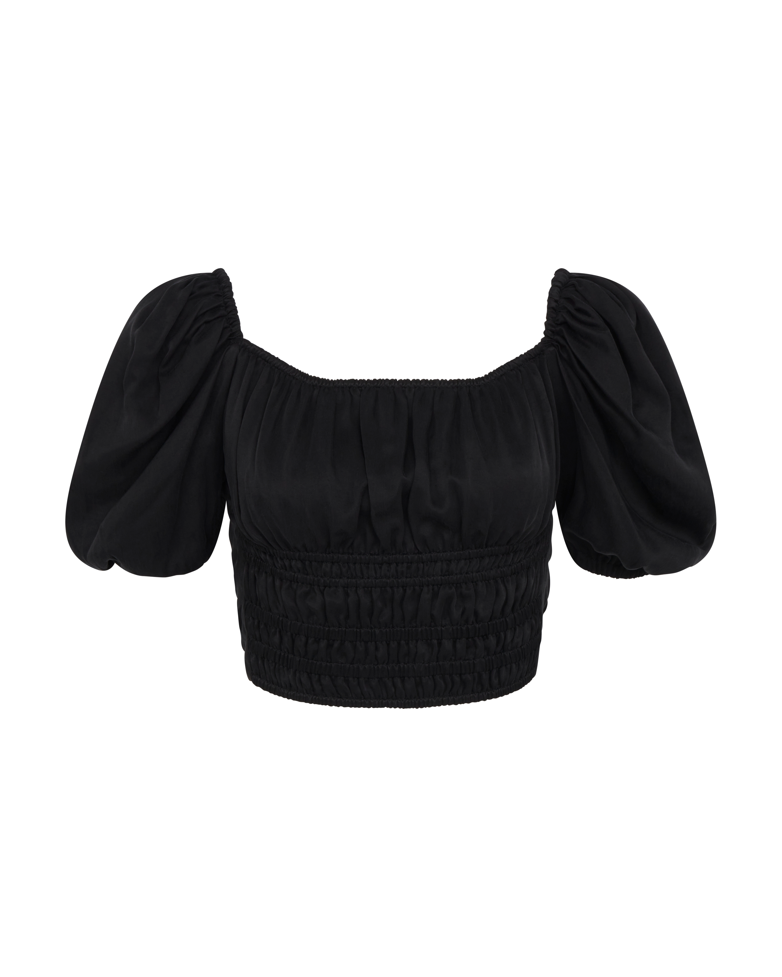 Convertible Puff-Sleeve Crop Top | Black