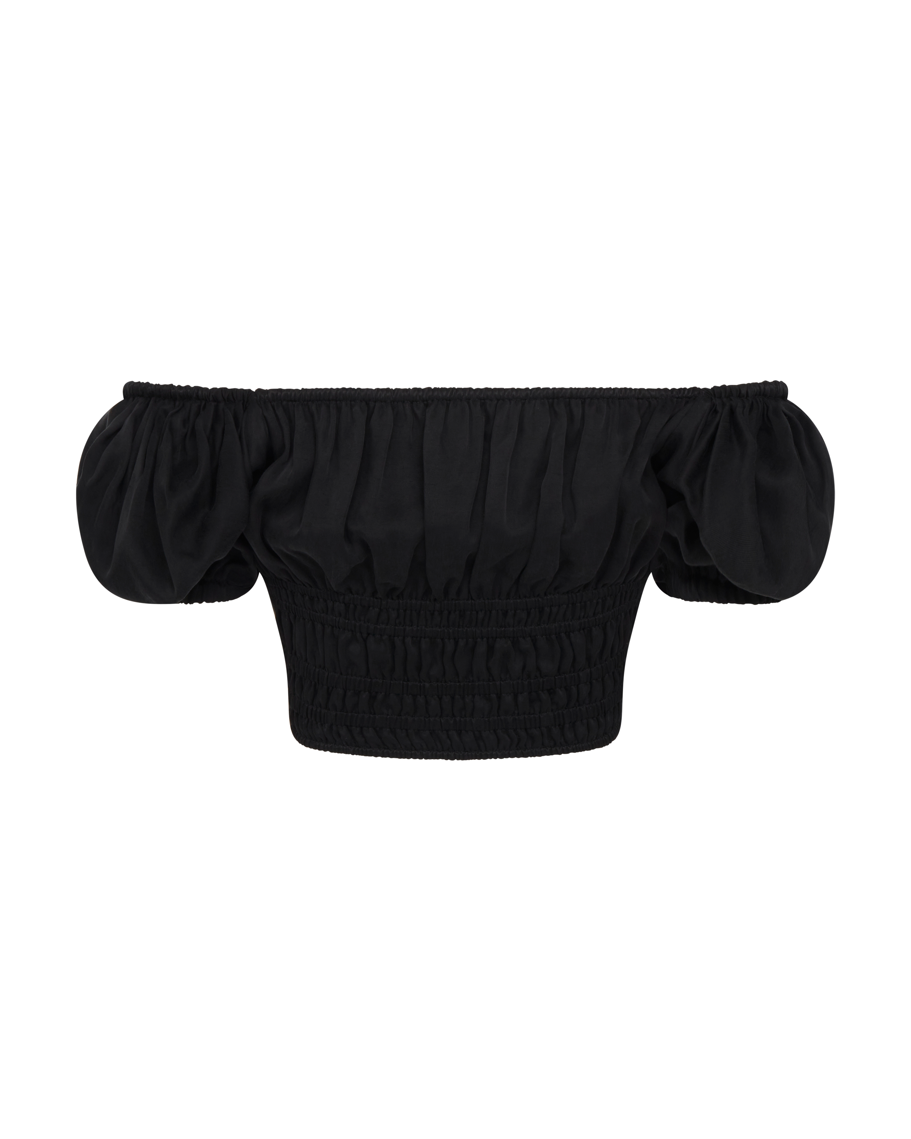 Convertible Puff-Sleeve Crop Top | Black