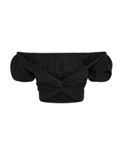 Convertible Puff-Sleeve Crop Top | Black