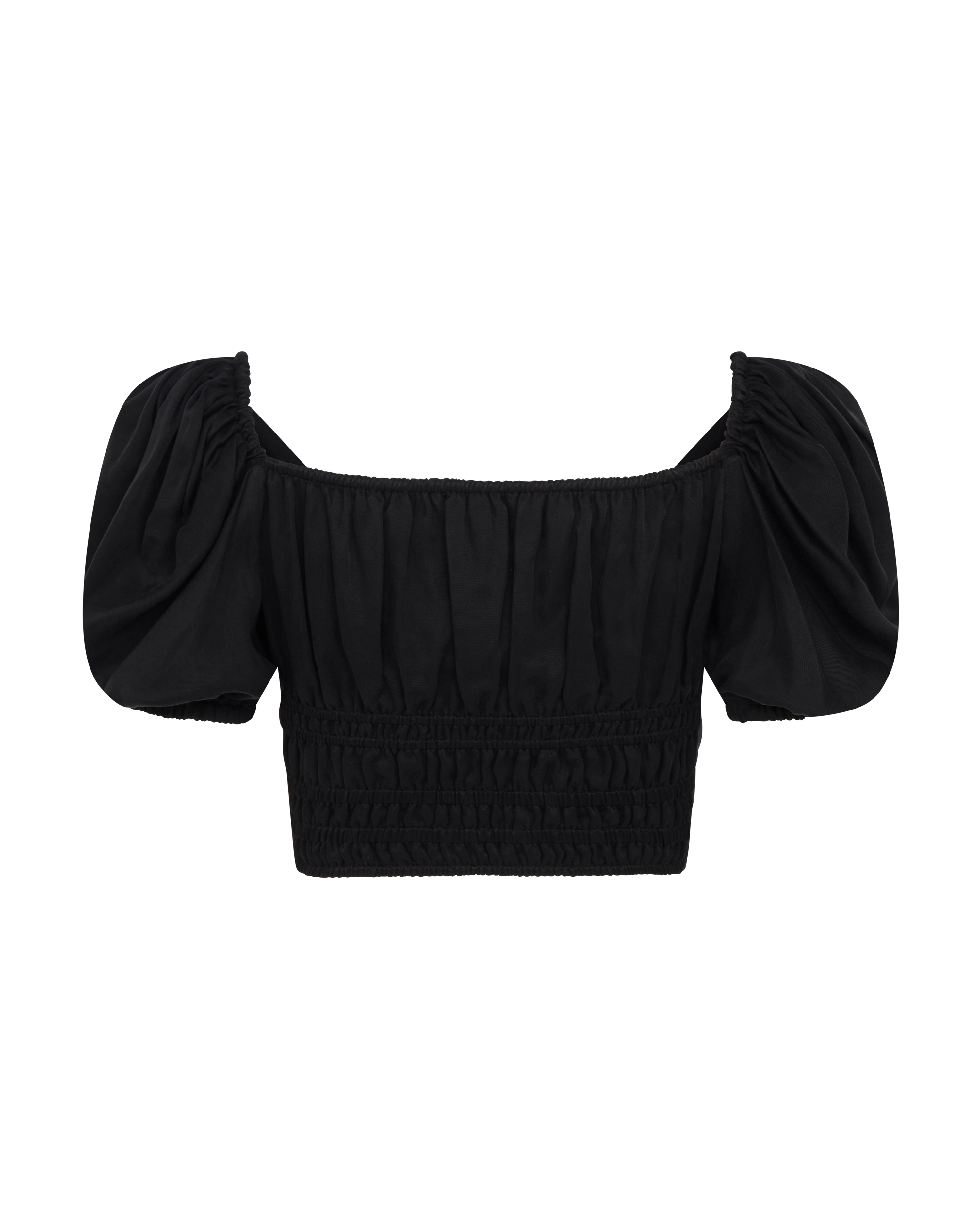 Convertible Puff-Sleeve Crop Top | Black