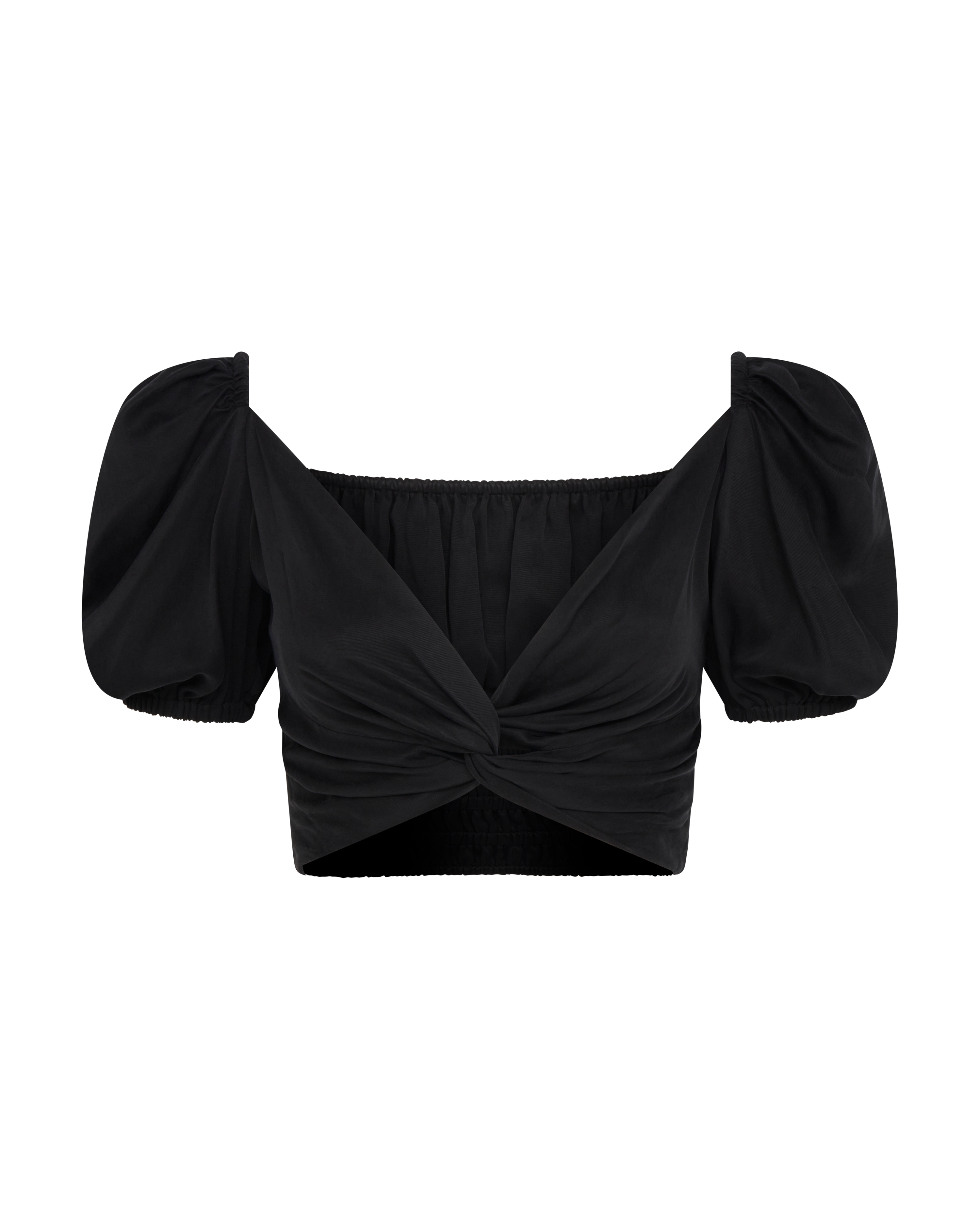 Convertible Puff-Sleeve Crop Top | Black