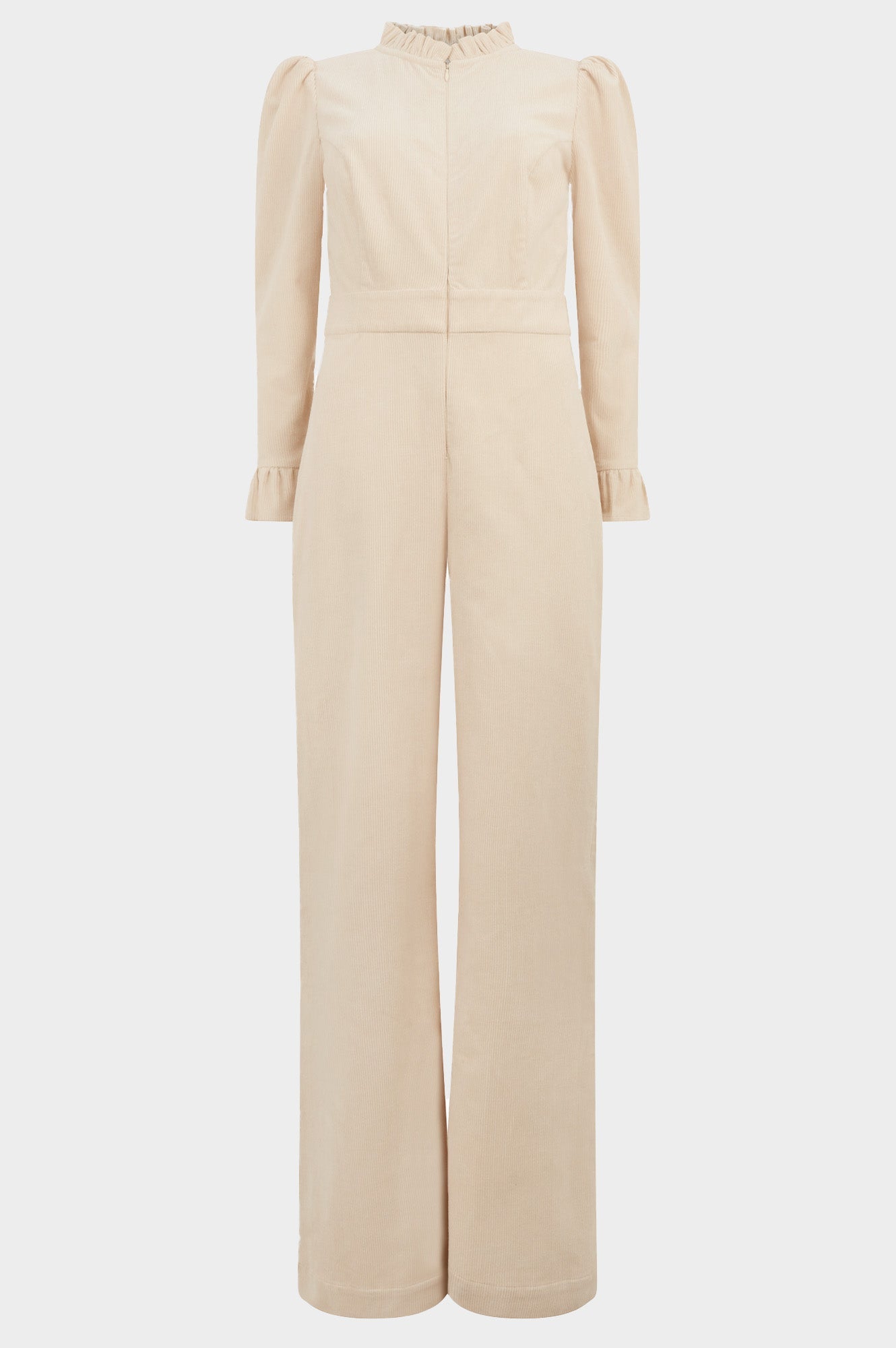 Zip Front Stretch Corduroy Jumpsuit | Cream