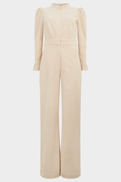 Zip Front Stretch Corduroy Jumpsuit | Cream