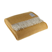 100% Lambswool Diamond Border Blanket - Harvest Yellow