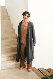 Men's waffle linen bathrobe