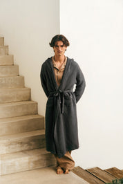 Men's waffle linen bathrobe