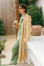 Men's waffle linen bathrobe