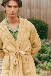 Men's waffle linen bathrobe