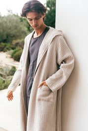 Men's waffle linen bathrobe