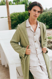 Men's waffle linen bathrobe