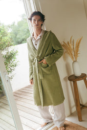 Men's waffle linen bathrobe