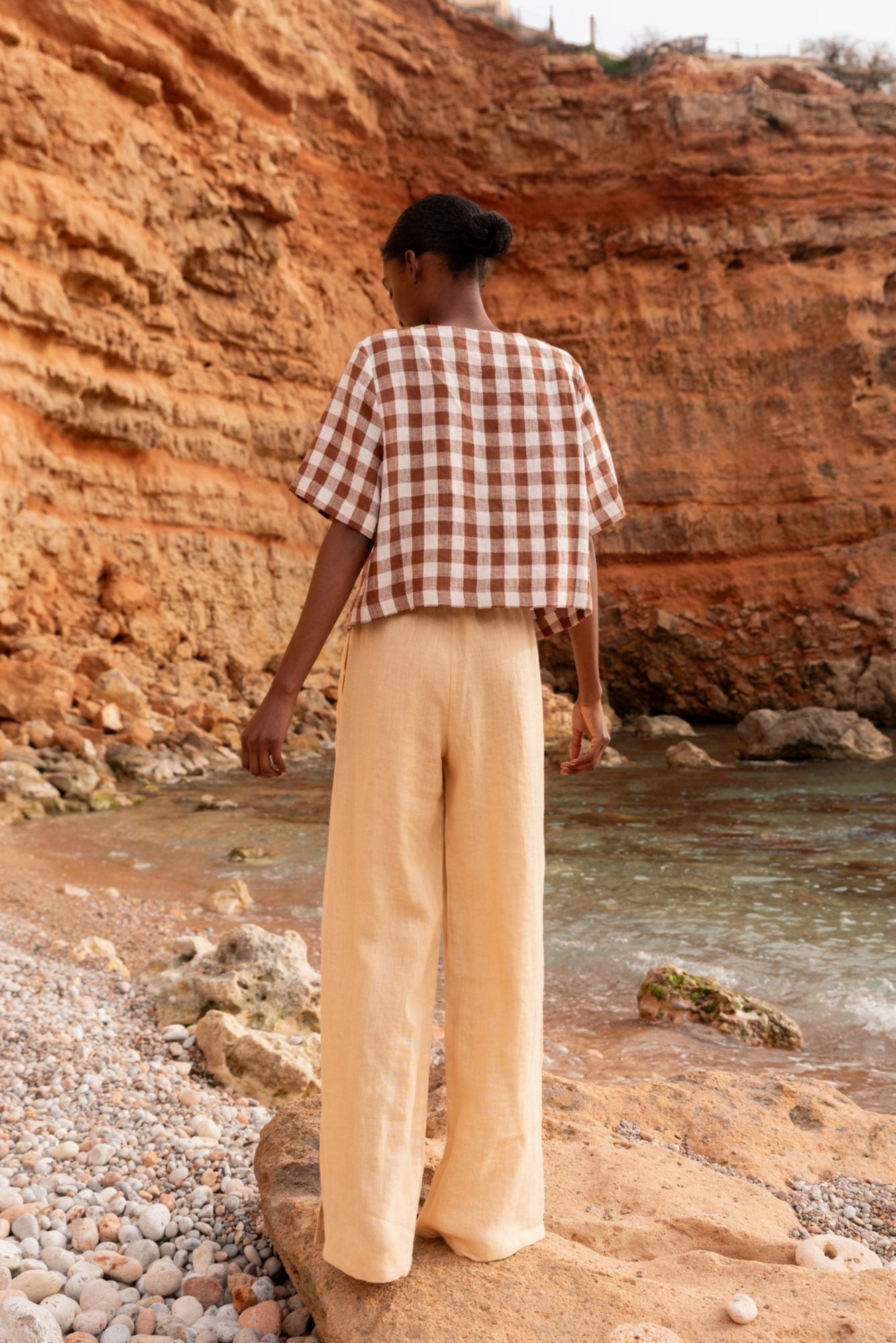 Leah wide linen pants with slits