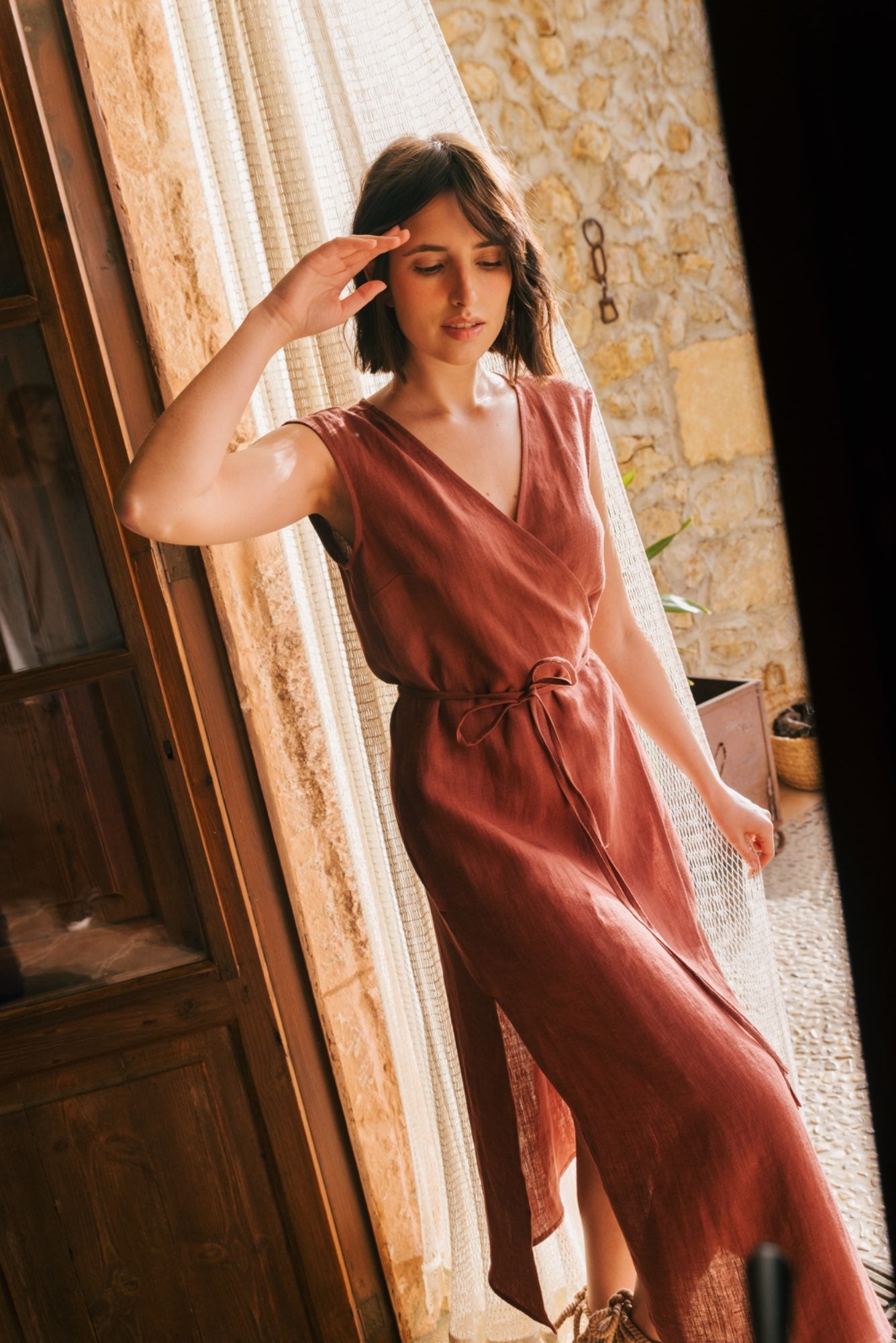 Aurora mid-length linen dress