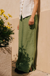 Leah wide linen pants with slits