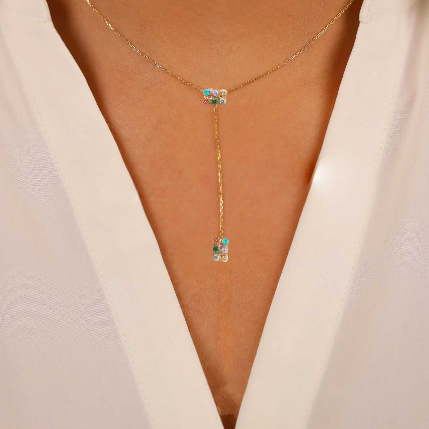 Disco Dots Rectangle Lariat Necklace