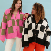 Candice Wide Sleeve Checked Button Cardigan - Pink & Green