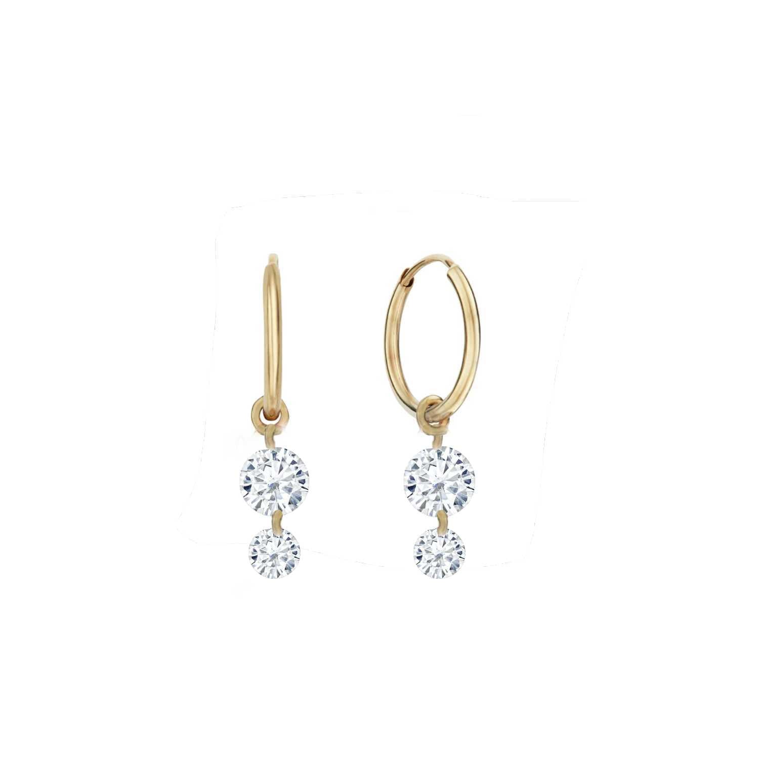 Rising Star Double Diamond Dot Hoop Earrings