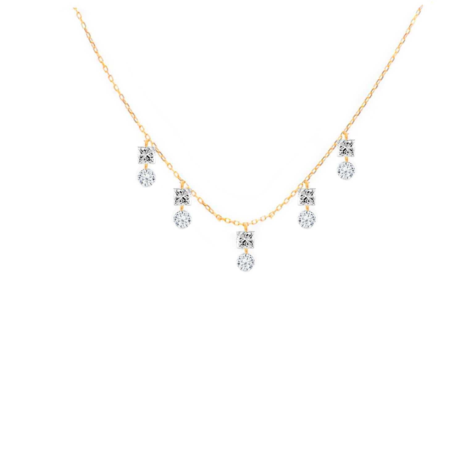 Rising Star Princess and Round Diamond Demi Dangle Necklace