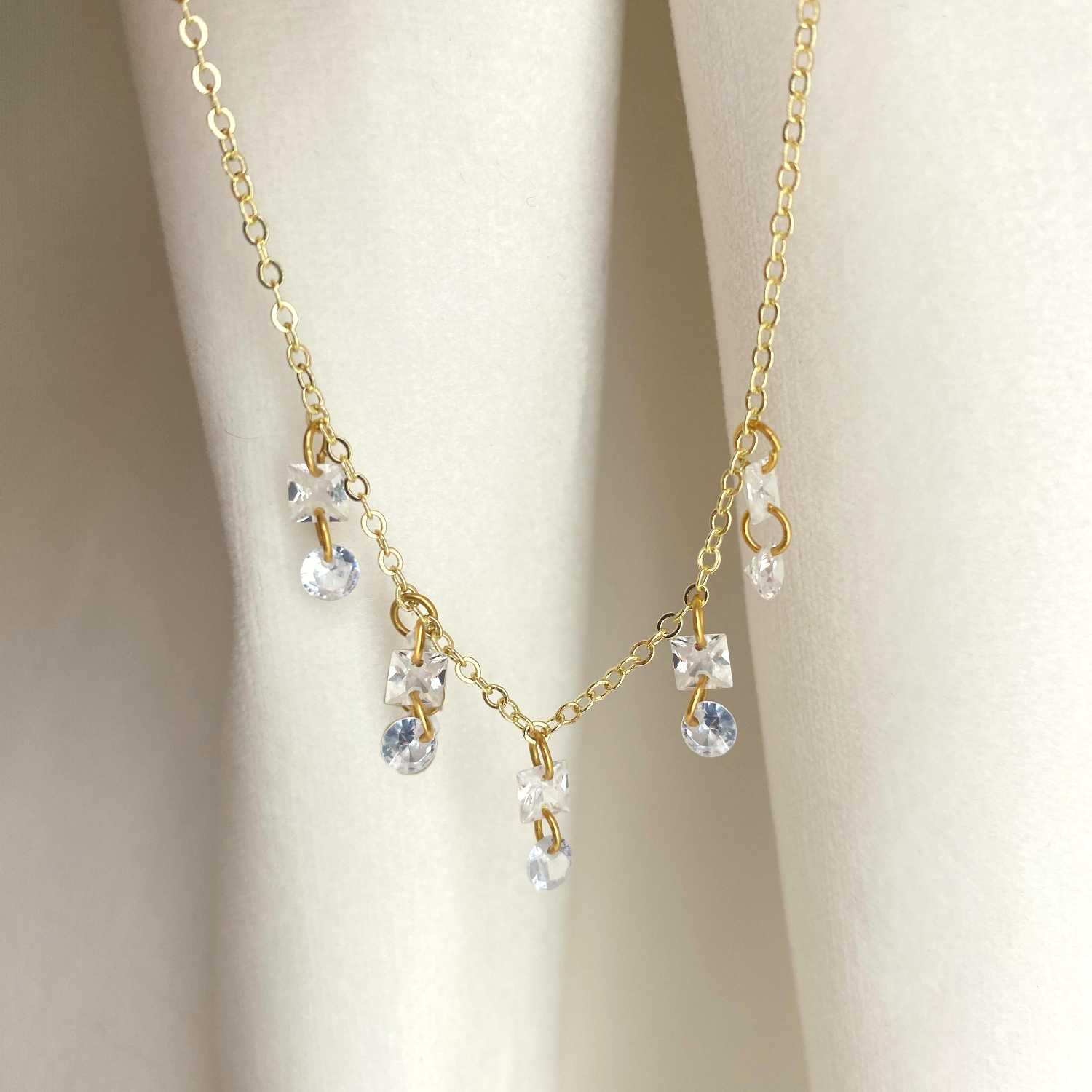 Rising Star Princess and Round Diamond Demi Dangle Necklace