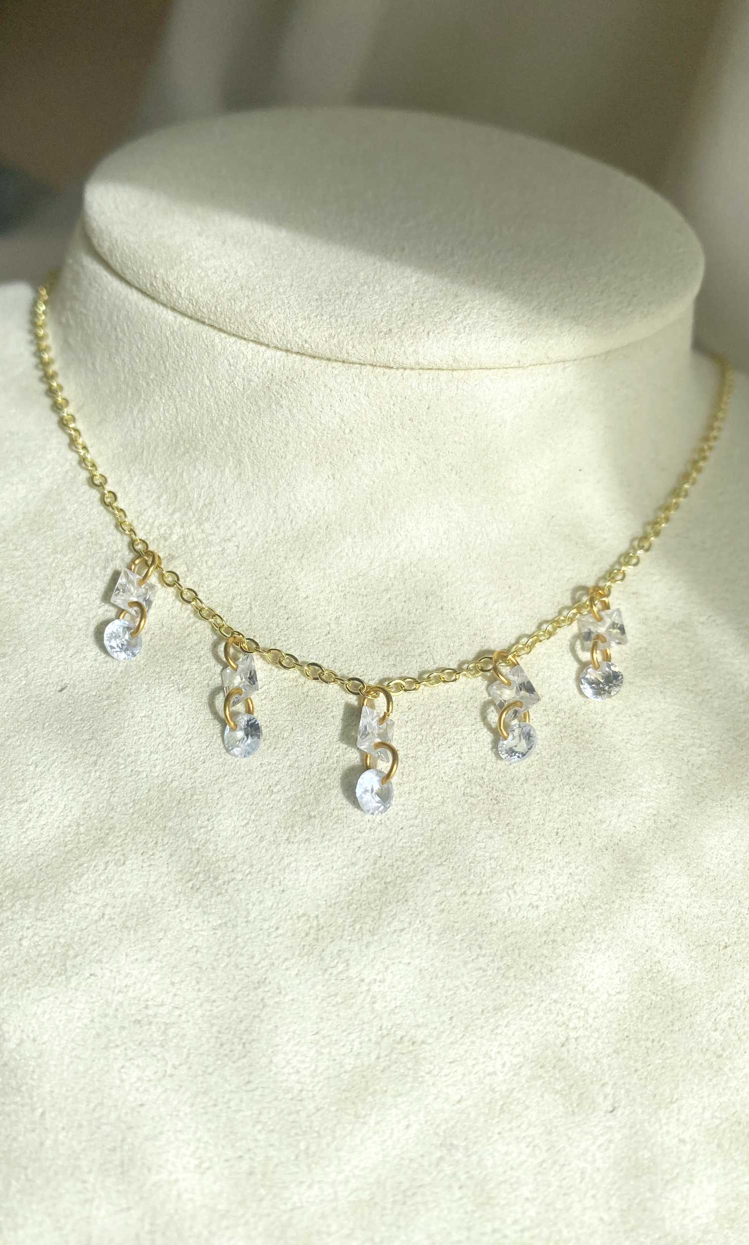 Rising Star Princess and Round Diamond Demi Dangle Necklace