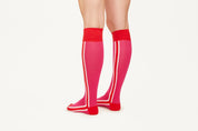 ELLA - Pink/Red Double Side Stripes Cotton Blend Knee Socks