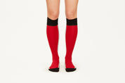 ELLA - Red/Black Double Side Stripes Cotton Blend Knee Socks