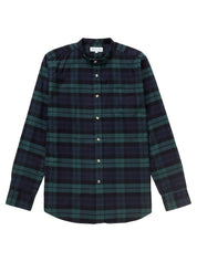 Brushed Cotton Collarless Shirt - Blackwatch Check