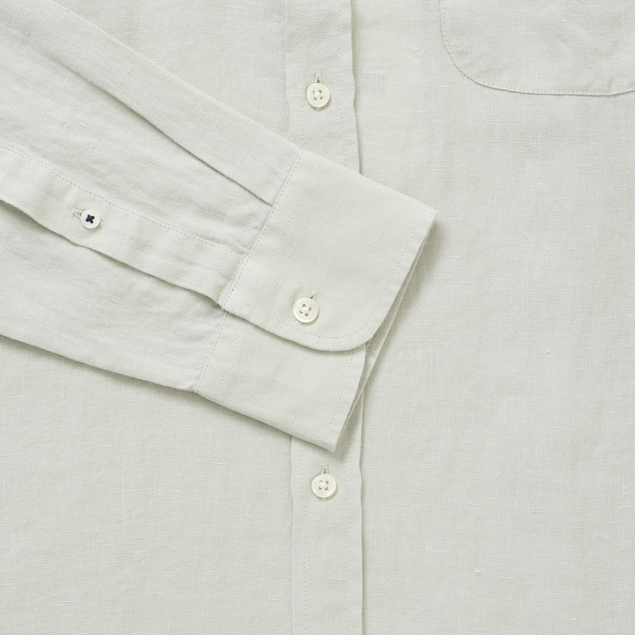 100% Linen Collarless Shirt - Light Sage