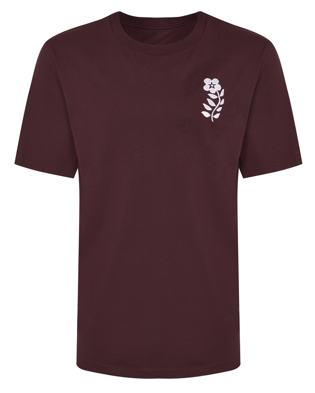 Floral Embroidered Organic Cotton T-Shirt Burgundy