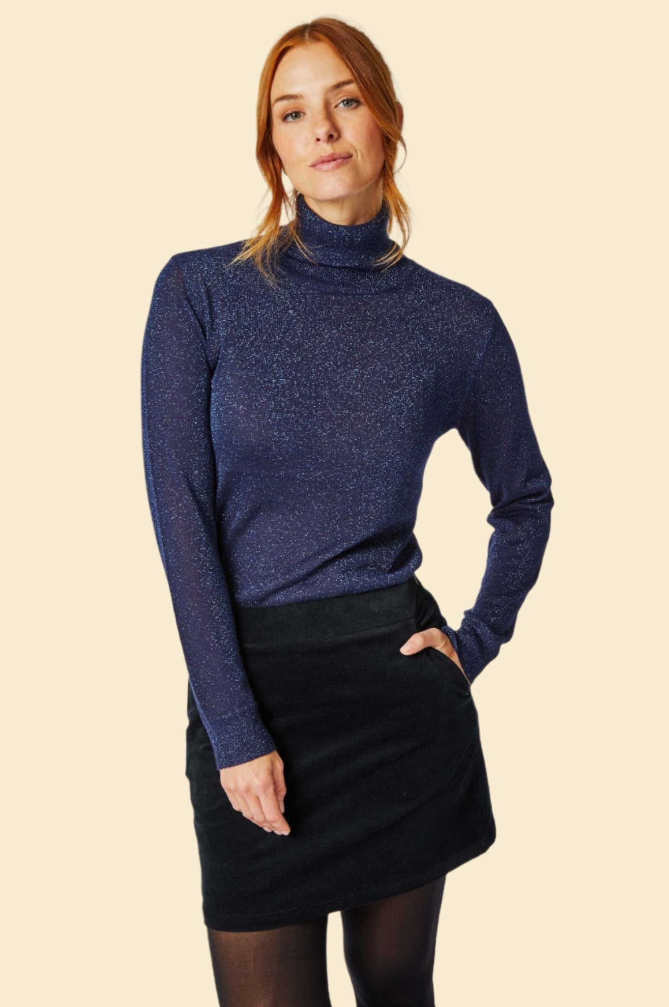 Sapphire Cotton Stretch Velvet Mini Skirt | Black