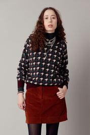 HOUNDSTOOTH - Fine Merino Wool Jumper Walnut Brown