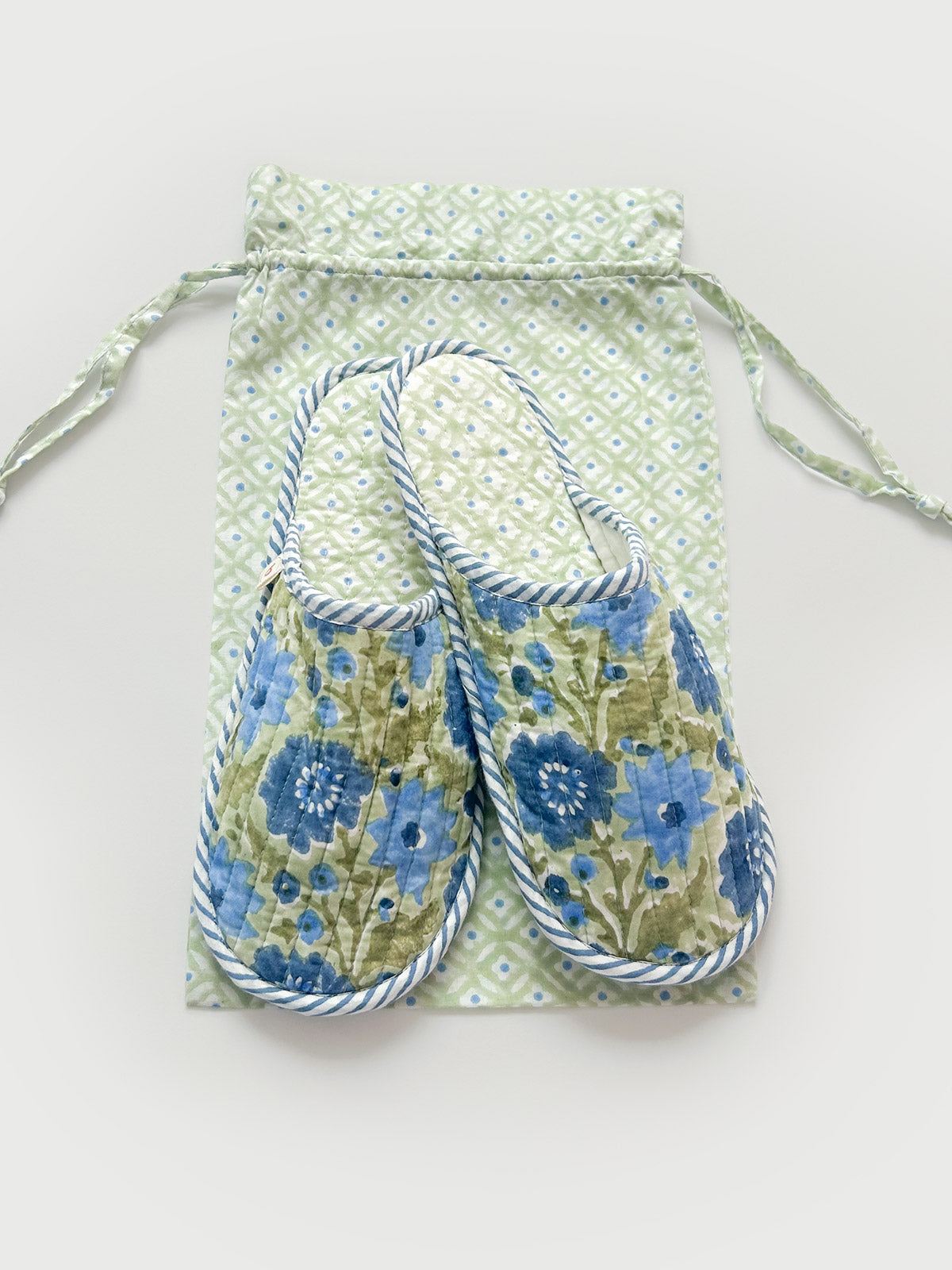 Block Print House Slippers, Sage