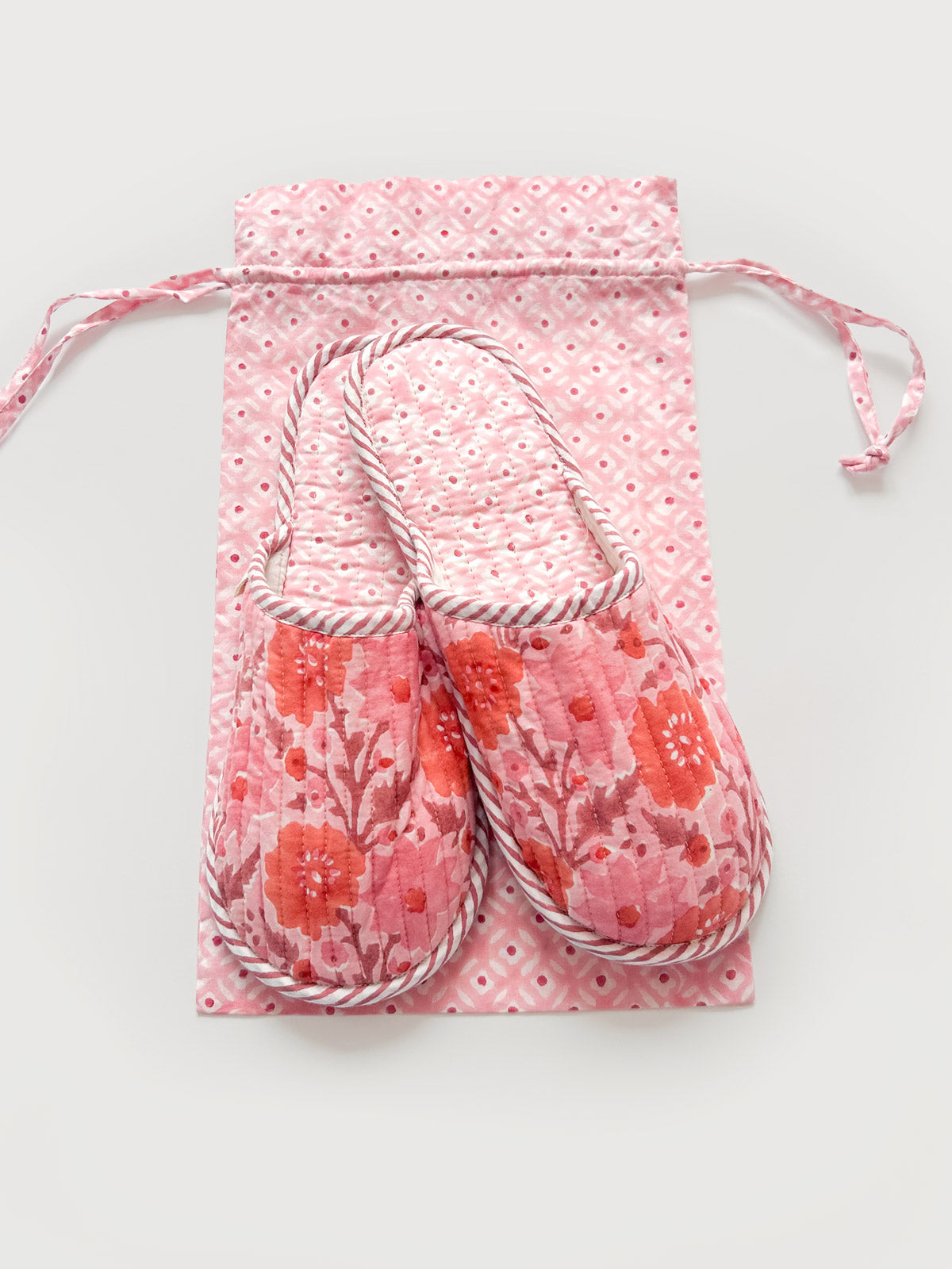 Block Print House Slippers, Vintage Pink