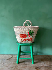 Hand Embroidered Market Basket, Carrots